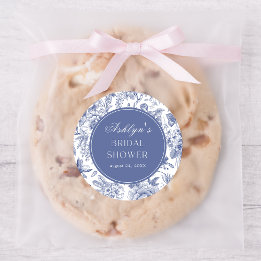 ブルーホワイトチャイノエリーブライダルシャワーラウンドステッカー ラウンドシール