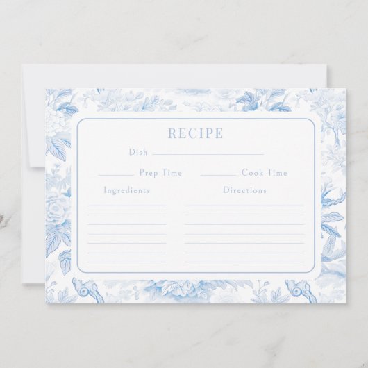 ブルーホワイトチャイノエリーブライダルシャワーレシピカード 招待状 (正面)