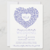 ブルーホワイトチューリップスケッチ結婚ハート 招待状 (正面)