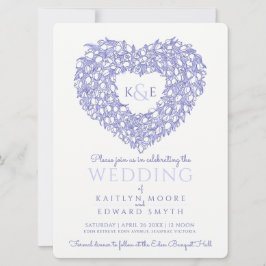 ブルーホワイトチューリップスケッチ結婚ハート 招待状