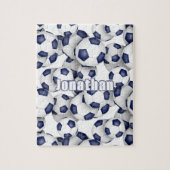 ブルーホワイトチームカラーズガールズボーイズサッカー ジグソーパズル (縦)