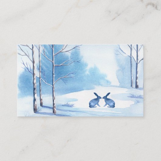 ブルーホワイトツリーズラビットウィンターウェディング座席表 プレイスカード (裏面)