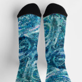 ブルーホワイトティール（緑がかった色）シーウェーブスプラッシュアブストラクション ソックス (上部)