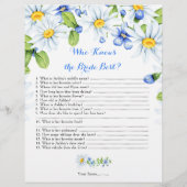 ブルーホワイトデイジーフローラブライダルシャワーゲーム チラシ (裏面)