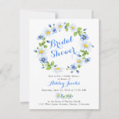 ブルーホワイトデイジーフローラブライダルシャワー 招待状 (正面)