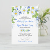 ブルーホワイトデイジーフローラ結婚式招待状 招待状 (スタンド正面)