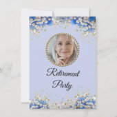 ブルーホワイトデイジーフローラ退職パーティー 招待状 (裏面)