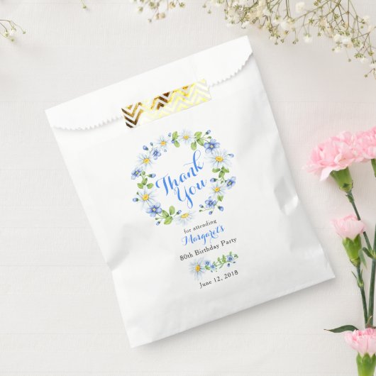 ブルーホワイトデイジーフローラ80th誕生日ありがとう フェイバーバッグ (封をした状態)