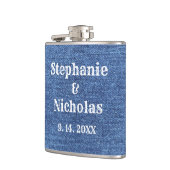 ブルーホワイトデニムテーマ結婚ズ フラスク (左)