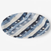 ブルーホワイトデニムハートストライプ誕生日 ペーパープレート (アングル)