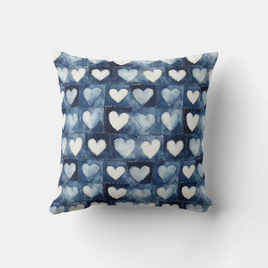 ブルーホワイトデニムハートストライプ クッション (裏面)