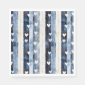 ブルーホワイトデニムハートストライプ スタンダードランチョンナプキン (正面)