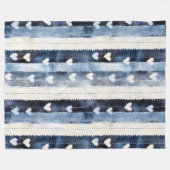 ブルーホワイトデニムハートストライプ フリースブランケット (正面(横))