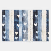 ブルーホワイトデニムフラワーズハート誕生日 ラッピングペーパーシート (正面2)