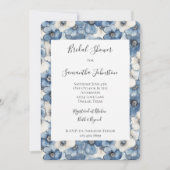 ブルーホワイトデニムフラワーズブライダルシャワー 招待状 (正面)