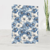ブルーホワイトデニムフラワーズ誕生日 カード (裏面)