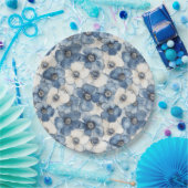 ブルーホワイトデニムフラワーズ誕生日 ペーパープレート (パーティー)