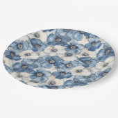 ブルーホワイトデニムフラワーズ誕生日 ペーパープレート (アングル)