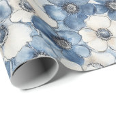 ブルーホワイトデニムフラワーズ誕生日 ラッピングペーパー (ロールコーナー)