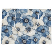 ブルーホワイトデニムフラワーズ誕生日 ラージペーパーバッグ (正面)