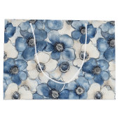 ブルーホワイトデニムフラワーズ誕生日 ラージペーパーバッグ (裏面)