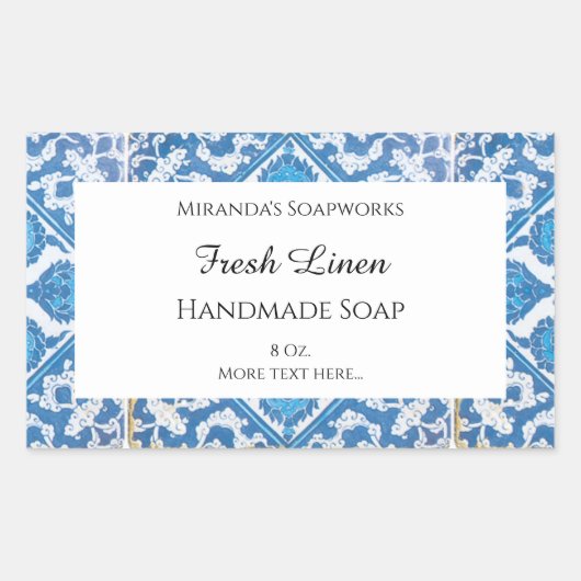 ブルーホワイトデルフトコーンフラワー編集可能ソープステッカー 長方形シール (正面)