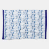 ブルーホワイトデルフトセイボートパターンブルー縁ど キッチンタオル (横)