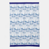ブルーホワイトデルフトセイボートパターンブルー縁ど キッチンタオル (縦)
