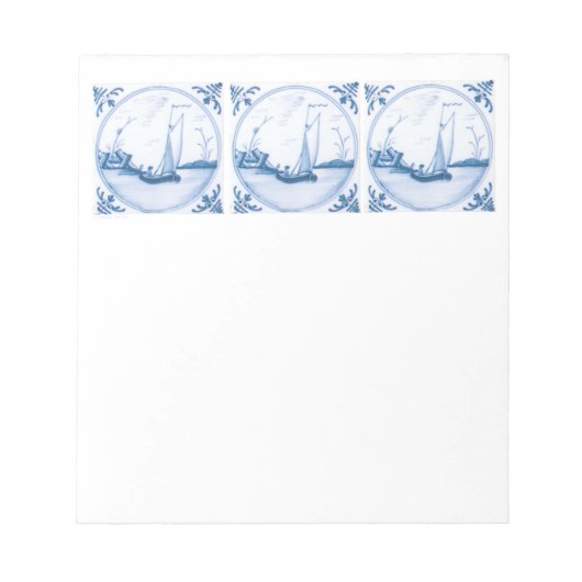 ブルーホワイトデルフトセーリングボート ノートパッド (正面)