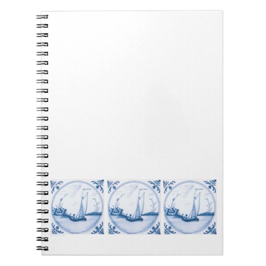 ブルーホワイトデルフトセーリングボート ノートブック (正面)