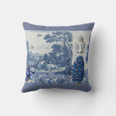 ブルーホワイトトイルフラワーズンバードコラージュフランスの クッション (裏面)