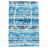 ブルーホワイトトライバルストライプズ ミディアムペーパーバッグ (正面)