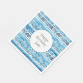 ブルーホワイトトライバルストライプ誕生日 スタンダードランチョンナプキン (角)