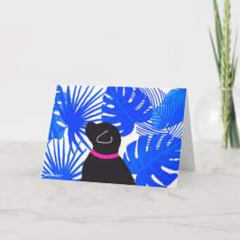 ブルーホワイトトロピカルアイランドイエロードッグカード サンキューカード