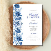 ブルーホワイトトワールフローラ植物学ブライダルシャワー 招待状