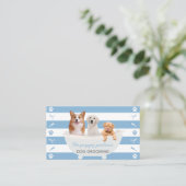 ブルーホワイトドッグバブルバスドッググルーミングサービス 名刺 (スタンド正面)