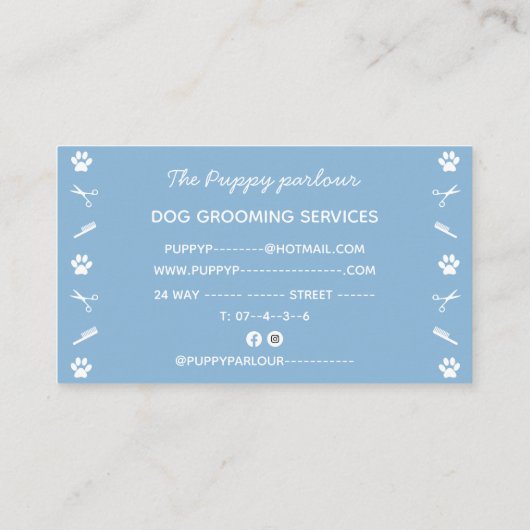 ブルーホワイトドッグバブルバスドッググルーミングサービス 名刺 (裏面)