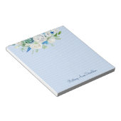 ブルーホワイトドット水彩フローラカスタムモノグラム ノートパッド (アングル)