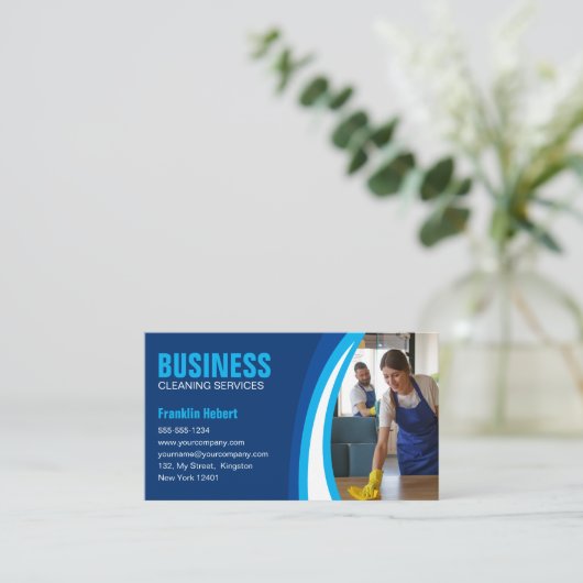 ブルーホワイトハウスクリーニングハウスキーパーメイドサービス 名刺 (スタンド正面)