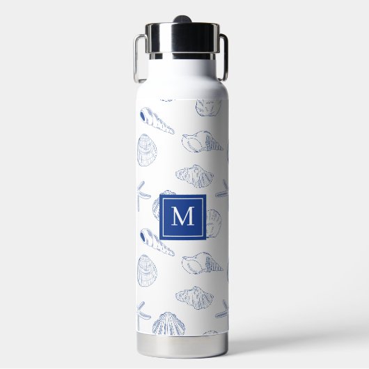 ブルーホワイトハンドドロッドシーシェルビーチ夏 ウォーターボトル (正面)