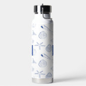 ブルーホワイトハンドドロッドシーシェルビーチ夏 ウォーターボトル (左面)