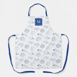 ブルーホワイトハンドドロッドシーシェルビーチ夏 エプロン