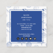 ブルーホワイトハンドドロッドシーシェルビーチ夏 スクエア名刺 (裏面)