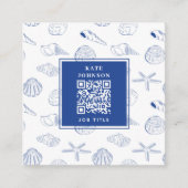 ブルーホワイトハンドドロッドシーシェルビーチ夏 スクエア名刺 (正面)