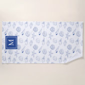 ブルーホワイトハンドドロッドシーシェルビーチ夏 ビーチタオル (正面)