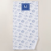 ブルーホワイトハンドドロッドシーシェルビーチ夏 ビーチタオル (正面)