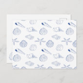 ブルーホワイトハンドドロッドシーシェルビーチ夏 ポストカード (正面/裏面)