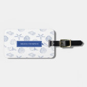 ブルーホワイトハンドドロッドシーシェルビーチ夏 ラゲッジタグ (正面横)