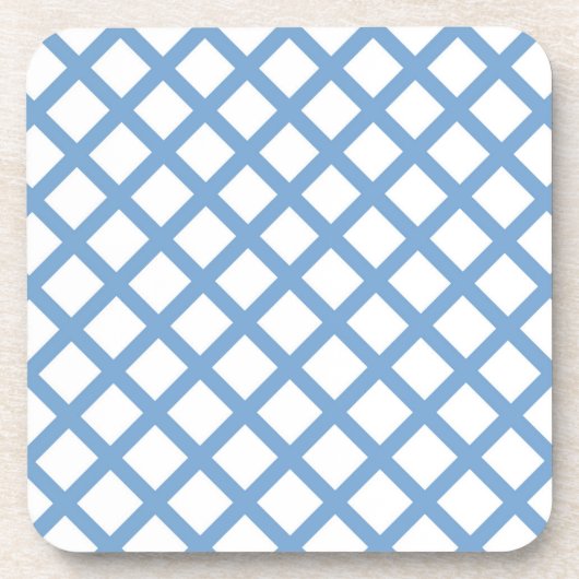 ブルーホワイトハーレクインダイヤモンドストライプパターン コースター (正面)