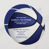 ブルーホワイトバスケットボールをテーマにした誕生日パーティー 案内状 (正面/裏面)